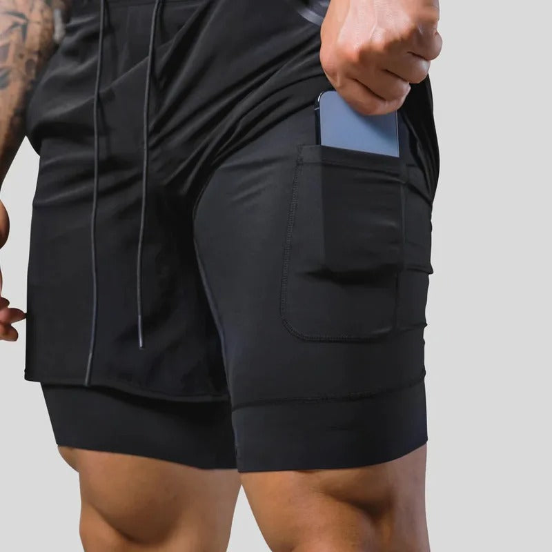 Two Piece Elastic Muscle Shorts Double Layered